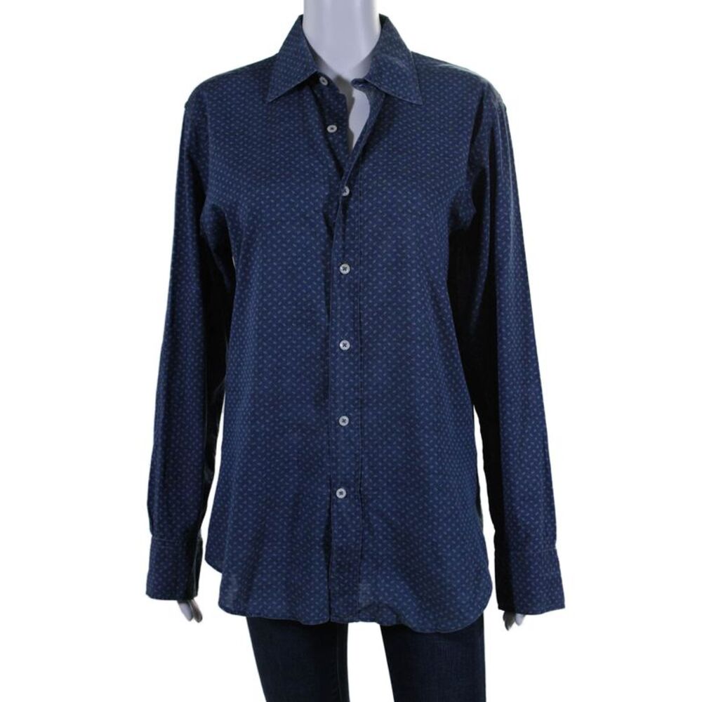 Canali Women's Collared Long Sleeves Button Down Shirt Blue Size S